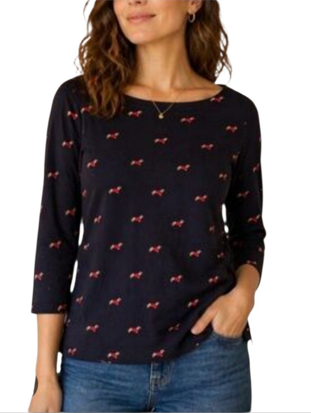 Women's Croft & Barrow Dachsund Dog Print 3/4 Sleeve Shirt Sz Large